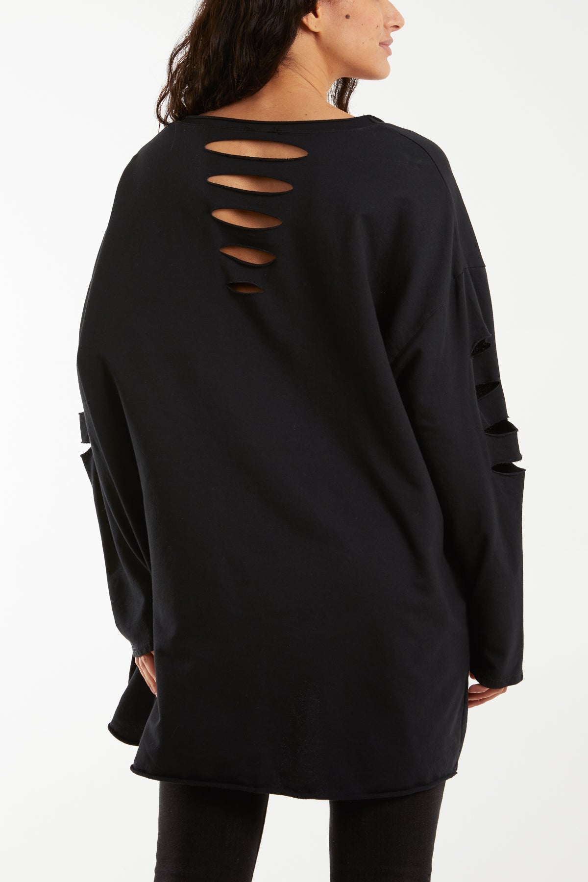 Blush Sleeve & Back Distressed Cut Out long Top For Women ONE SIZE - Dropwear