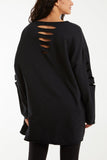 Blush Sleeve & Back Distressed Cut Out long Top For Women ONE SIZE - Dropwear