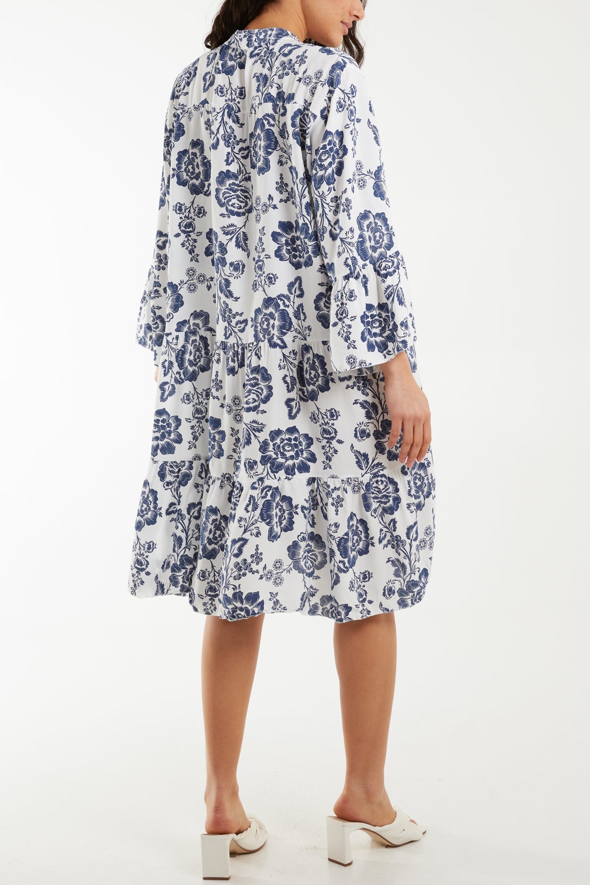 Roses Print Tiered Smock Dress For Women  - Dropwear