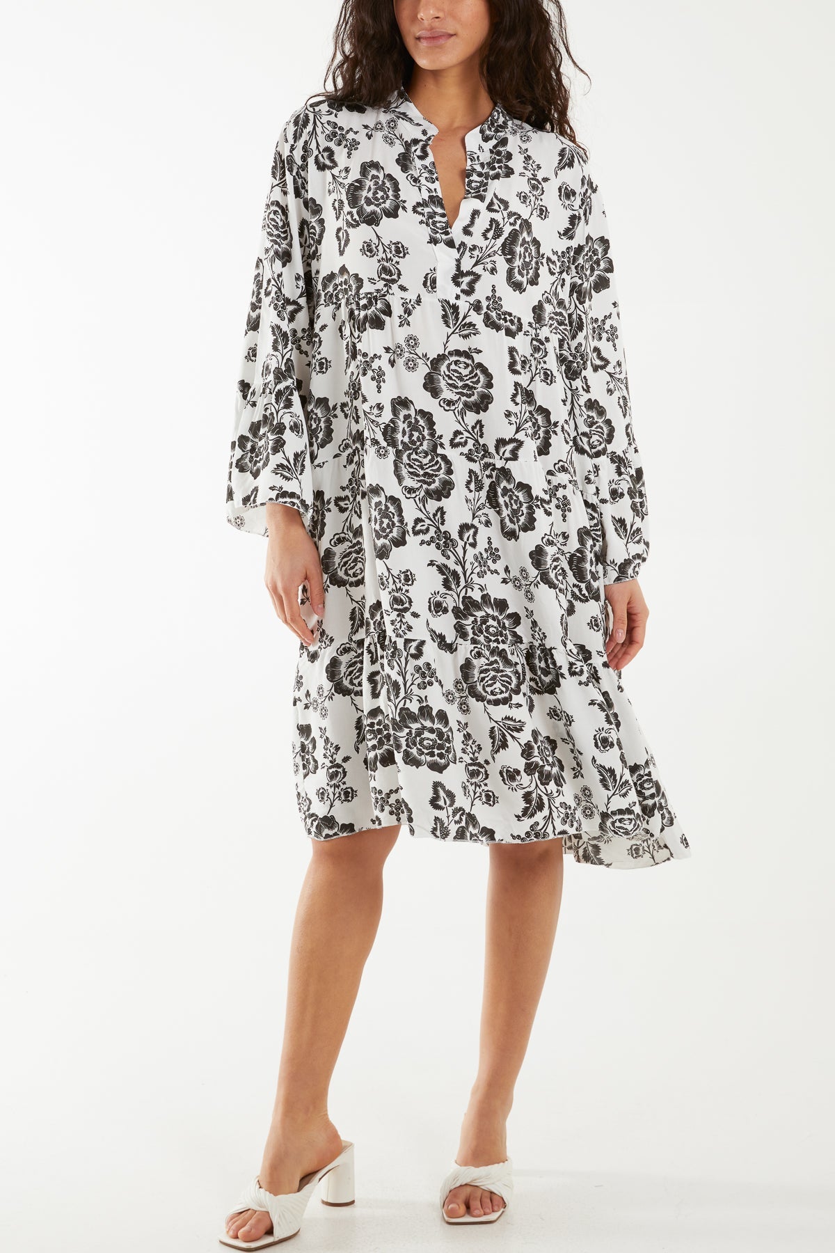 Roses Print Tiered Smock Dress For Women  - Dropwear