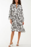 Roses Print Tiered Smock Dress For Women  - Dropwear