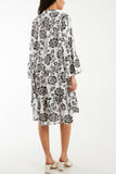 Roses Print Tiered Smock Dress For Women  - Dropwear