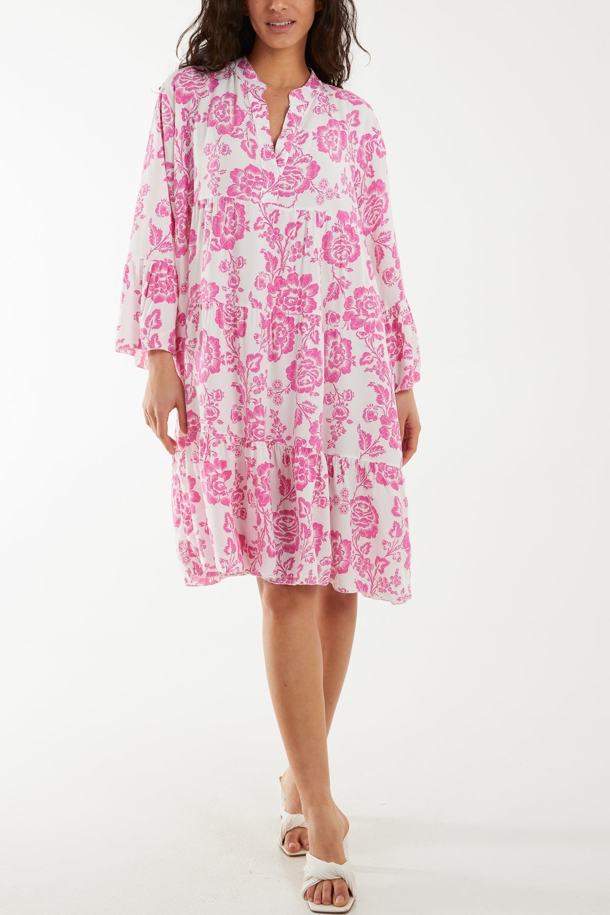 Roses Print Tiered Smock Dress For Women  - Dropwear
