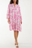 Roses Print Tiered Smock Dress For Women  - Dropwear