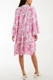 Roses Print Tiered Smock Dress For Women  - Dropwear