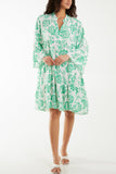 Royal Blue Roses Print Tiered Smock Dress For Women ONE SIZE - Dropwear