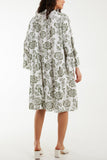 Khaki Roses Print Tiered Smock Dress For Women ONE SIZE - Dropwear