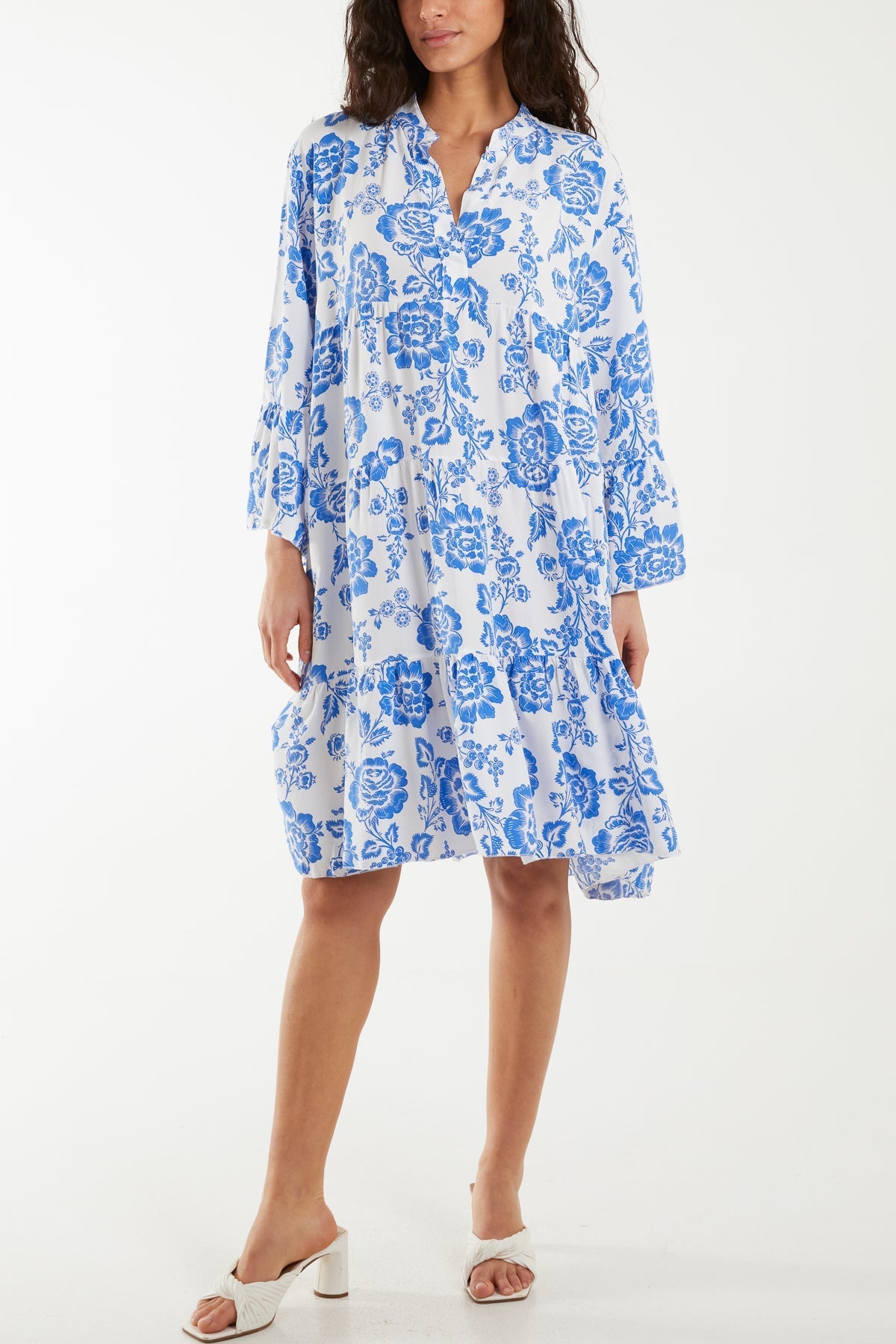 Black Roses Print Tiered Smock Dress For Women ONE SIZE - Dropwear