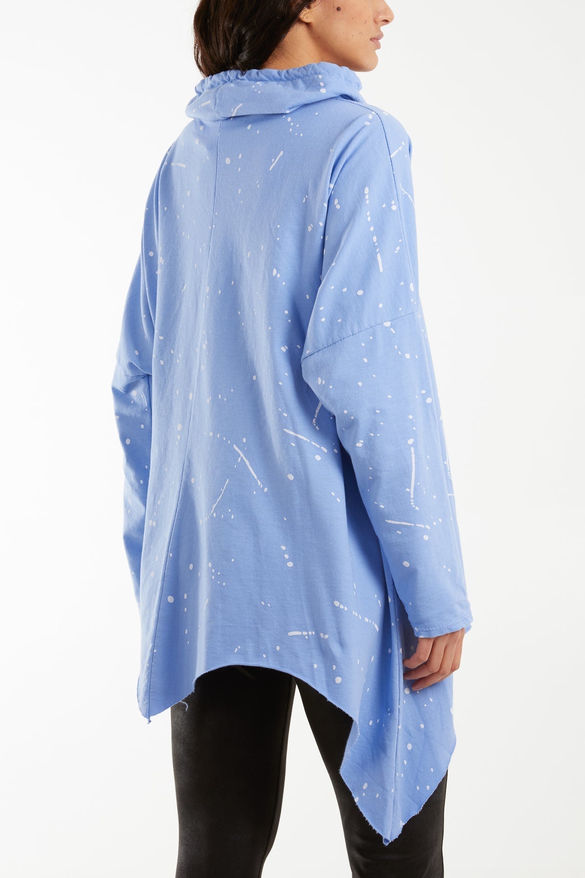 Paint Splatter Cowl Neck Hanky Hem Sweatshirt For Women  - Dropwear