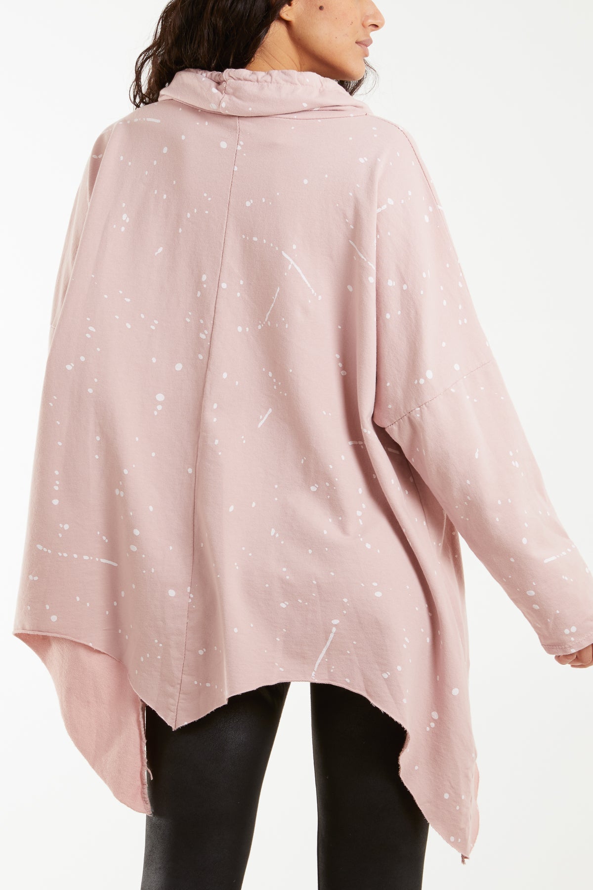 Paint Splatter Cowl Neck Hanky Hem Sweatshirt For Women  - Dropwear