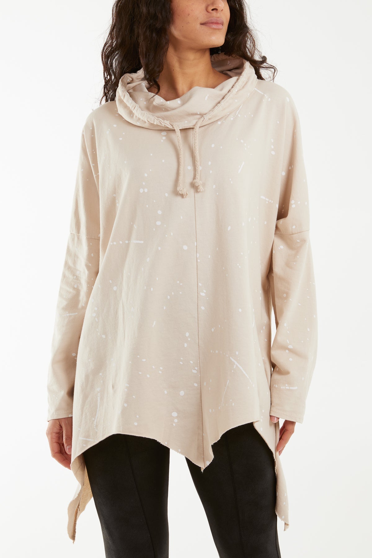 Paint Splatter Cowl Neck Hanky Hem Sweatshirt For Women  - Dropwear