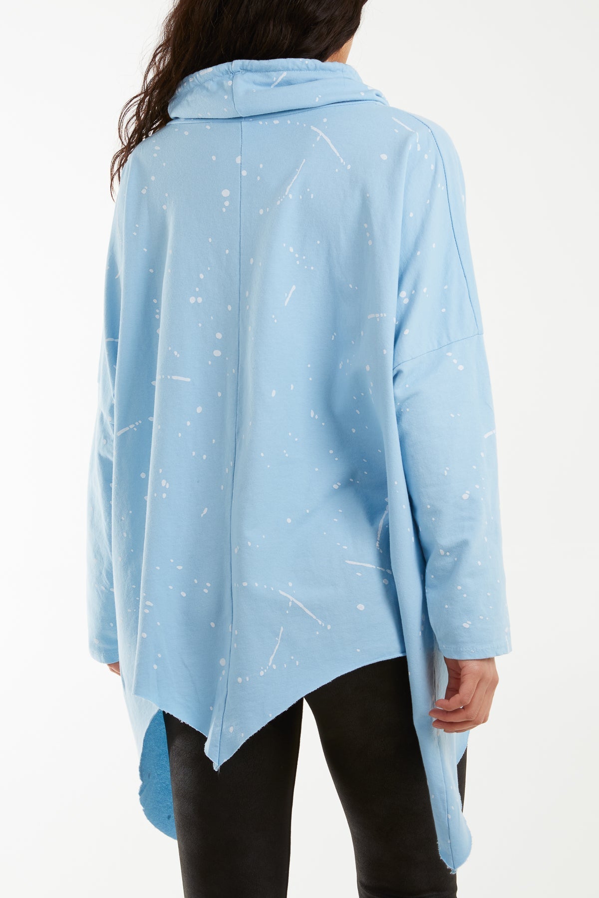 Denim Paint Splatter Cowl Neck Hanky Hem Sweatshirt For Women ONE SIZE - Dropwear