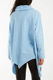 Denim Paint Splatter Cowl Neck Hanky Hem Sweatshirt For Women ONE SIZE - Dropwear