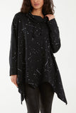 Lime Paint Splatter Cowl Neck Hanky Hem Sweatshirt For Women ONE SIZE - Dropwear