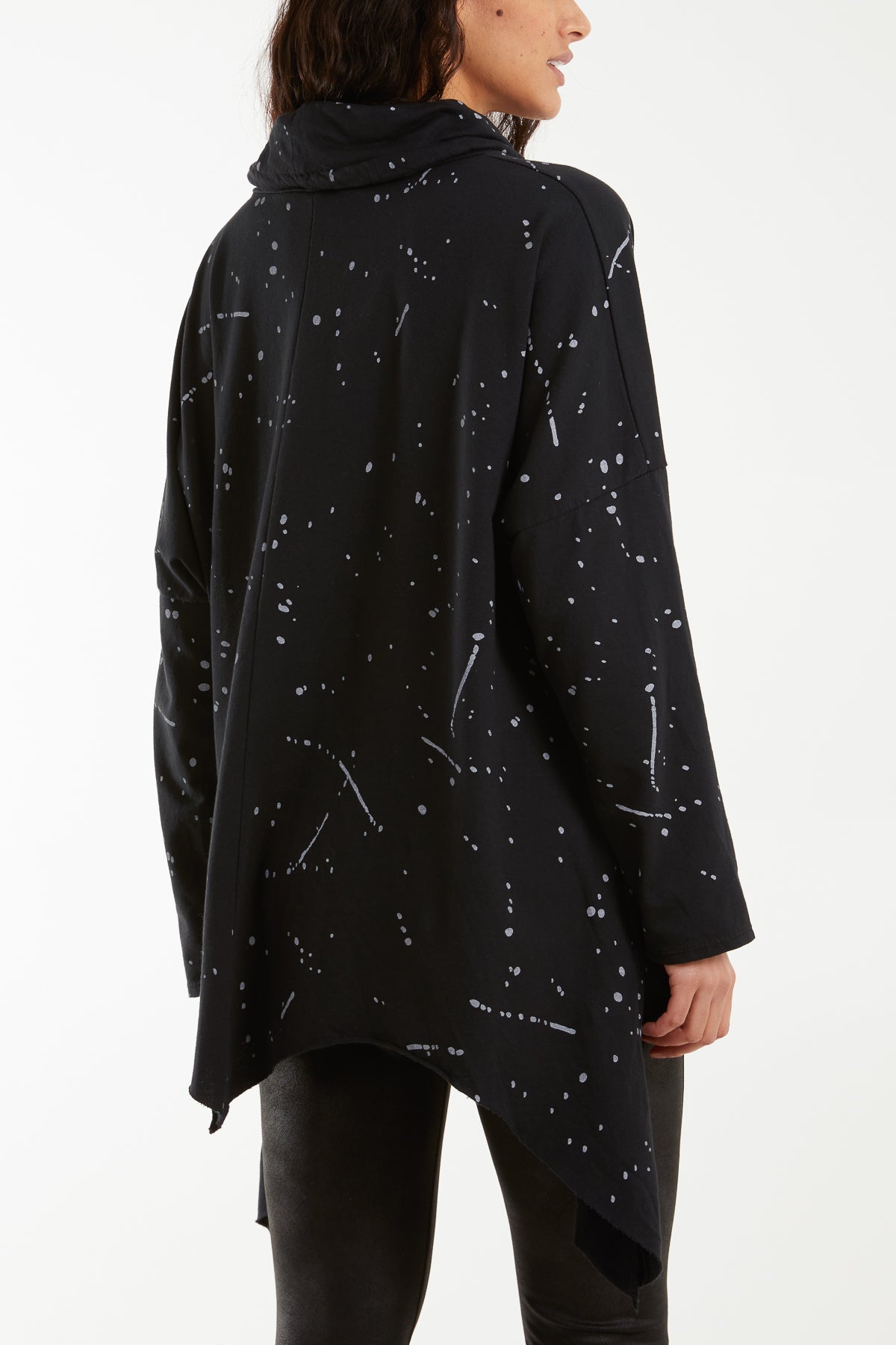 Light Blue Paint Splatter Cowl Neck Hanky Hem Sweatshirt For Women ONE SIZE - Dropwear