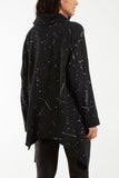 Light Blue Paint Splatter Cowl Neck Hanky Hem Sweatshirt For Women ONE SIZE - Dropwear