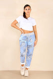 Dark Denim Italian Paisley Print Drawstring Cotton Joggers For Women 10 - Dropwear
