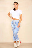Dark Denim Italian Paisley Print Drawstring Cotton Joggers For Women 12 - Dropwear