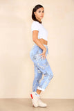 Dark Denim Italian Paisley Print Drawstring Cotton Joggers For Women 14 - Dropwear