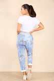 Light Denim Italian Paisley Print Drawstring Cotton Joggers For Women 8 - Dropwear