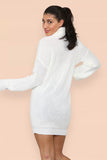 Polo Roll Neck Over Sized Ribbed Knitted Florescent Chunky Sweater Jumper Dress For Women  - Dropwear