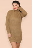 Black Polo Roll Neck Over Sized Ribbed Knitted Florescent Chunky Sweater Jumper Dress For Women ONE SIZE FIT(8-16) - Dropwear