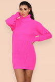 Polo Roll Neck Over Sized Ribbed Knitted Florescent Chunky Sweater Jumper Dress For Women  - Dropwear