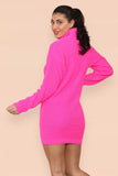 Polo Roll Neck Over Sized Ribbed Knitted Florescent Chunky Sweater Jumper Dress For Women  - Dropwear