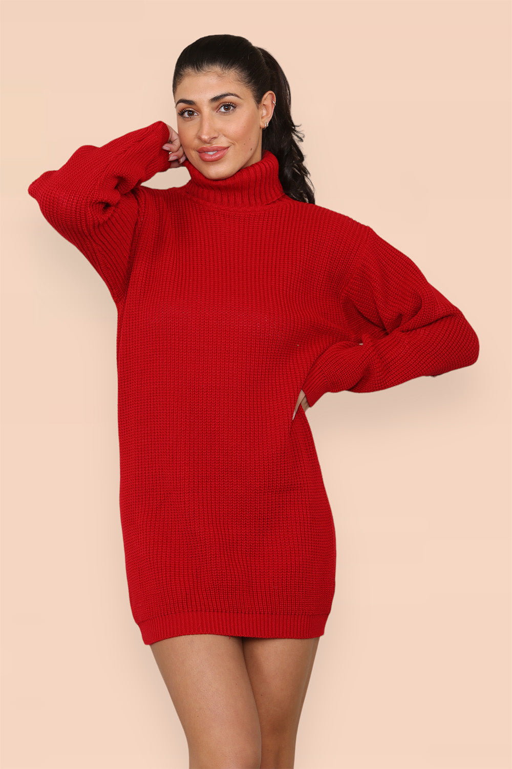 Royal Blue Polo Roll Neck Over Sized Ribbed Knitted Florescent Chunky Sweater Jumper Dress For Women ONE SIZE FIT(8-16) - Dropwear