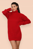 Royal Blue Polo Roll Neck Over Sized Ribbed Knitted Florescent Chunky Sweater Jumper Dress For Women ONE SIZE FIT(8-16) - Dropwear