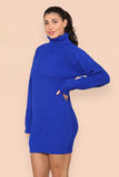 Red Polo Roll Neck Over Sized Ribbed Knitted Florescent Chunky Sweater Jumper Dress For Women ONE SIZE FIT(8-16) - Dropwear