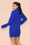 Grey Polo Roll Neck Over Sized Ribbed Knitted Florescent Chunky Sweater Jumper Dress For Women ONE SIZE FIT(8-16) - Dropwear