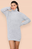 Polo Roll Neck Over Sized Ribbed Knitted Florescent Chunky Sweater Jumper Dress For Women  - Dropwear