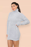 Polo Roll Neck Over Sized Ribbed Knitted Florescent Chunky Sweater Jumper Dress For Women  - Dropwear
