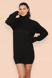 Polo Roll Neck Over Sized Ribbed Knitted Florescent Chunky Sweater Jumper Dress For Women  - Dropwear