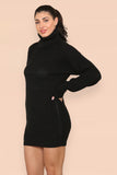 Polo Roll Neck Over Sized Ribbed Knitted Florescent Chunky Sweater Jumper Dress For Women  - Dropwear