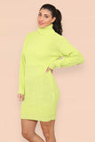 Fuchsia Polo Roll Neck Over Sized Ribbed Knitted Florescent Chunky Sweater Jumper Dress For Women ONE SIZE FIT(8-16) - Dropwear