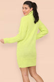 Dusty Pink Polo Roll Neck Over Sized Ribbed Knitted Florescent Chunky Sweater Jumper Dress For Women ONE SIZE FIT(8-16) - Dropwear