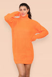 Polo Roll Neck Over Sized Ribbed Knitted Florescent Chunky Sweater Jumper Dress For Women  - Dropwear