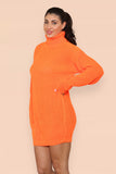 Polo Roll Neck Over Sized Ribbed Knitted Florescent Chunky Sweater Jumper Dress For Women  - Dropwear