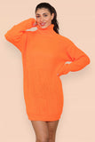 Polo Roll Neck Over Sized Ribbed Knitted Florescent Chunky Sweater Jumper Dress For Women  - Dropwear