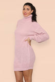 Polo Roll Neck Over Sized Ribbed Knitted Florescent Chunky Sweater Jumper Dress For Women  - Dropwear
