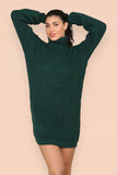 Polo Roll Neck Over Sized Ribbed Knitted Florescent Chunky Sweater Jumper Dress For Women  - Dropwear