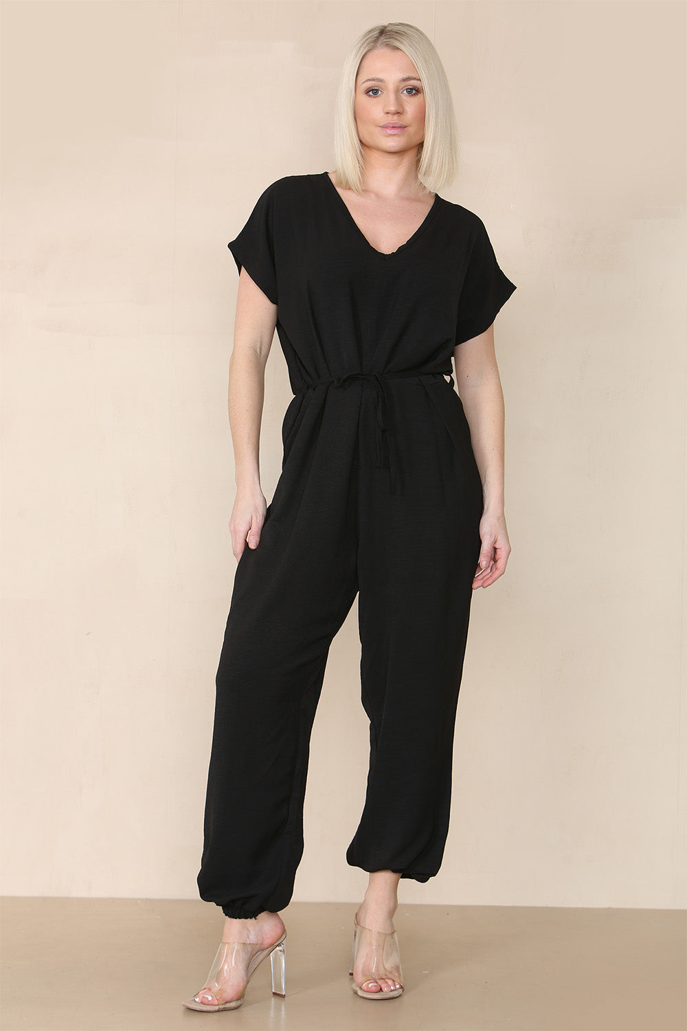 Black Tie Waist Stylish Harem Jumpsuit For Women ONE SIZE UK FIT (10 TO 16) - Dropwear