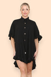 OverSized Italian Gold Button Pleated Frill Ruffle Dress Top For Women  - Dropwear