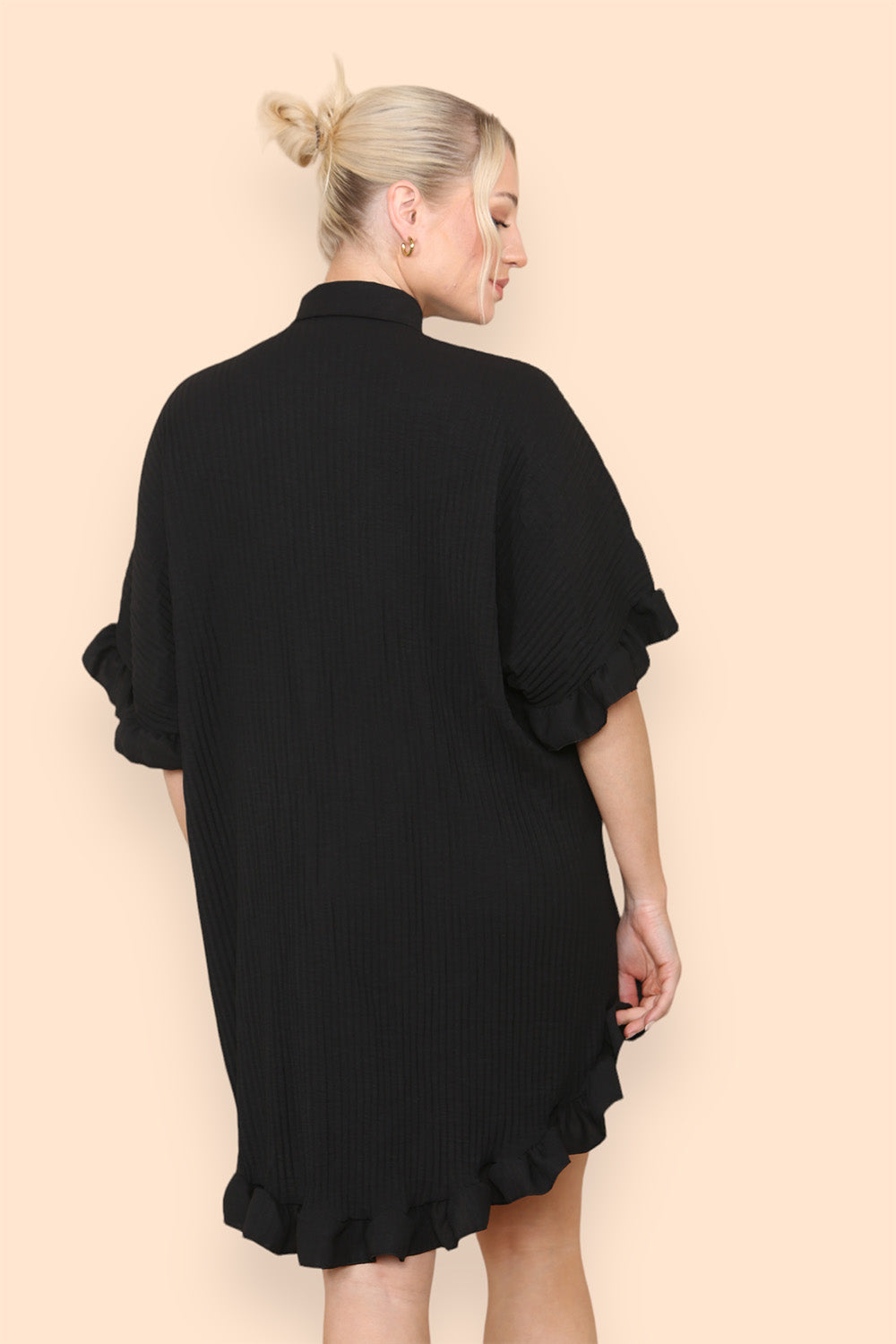 OverSized Italian Gold Button Pleated Frill Ruffle Dress Top For Women  - Dropwear