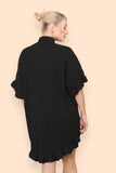 OverSized Italian Gold Button Pleated Frill Ruffle Dress Top For Women  - Dropwear