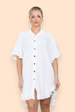 OverSized Italian Gold Button Pleated Frill Ruffle Dress Top For Women  - Dropwear