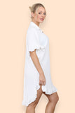 OverSized Italian Gold Button Pleated Frill Ruffle Dress Top For Women  - Dropwear
