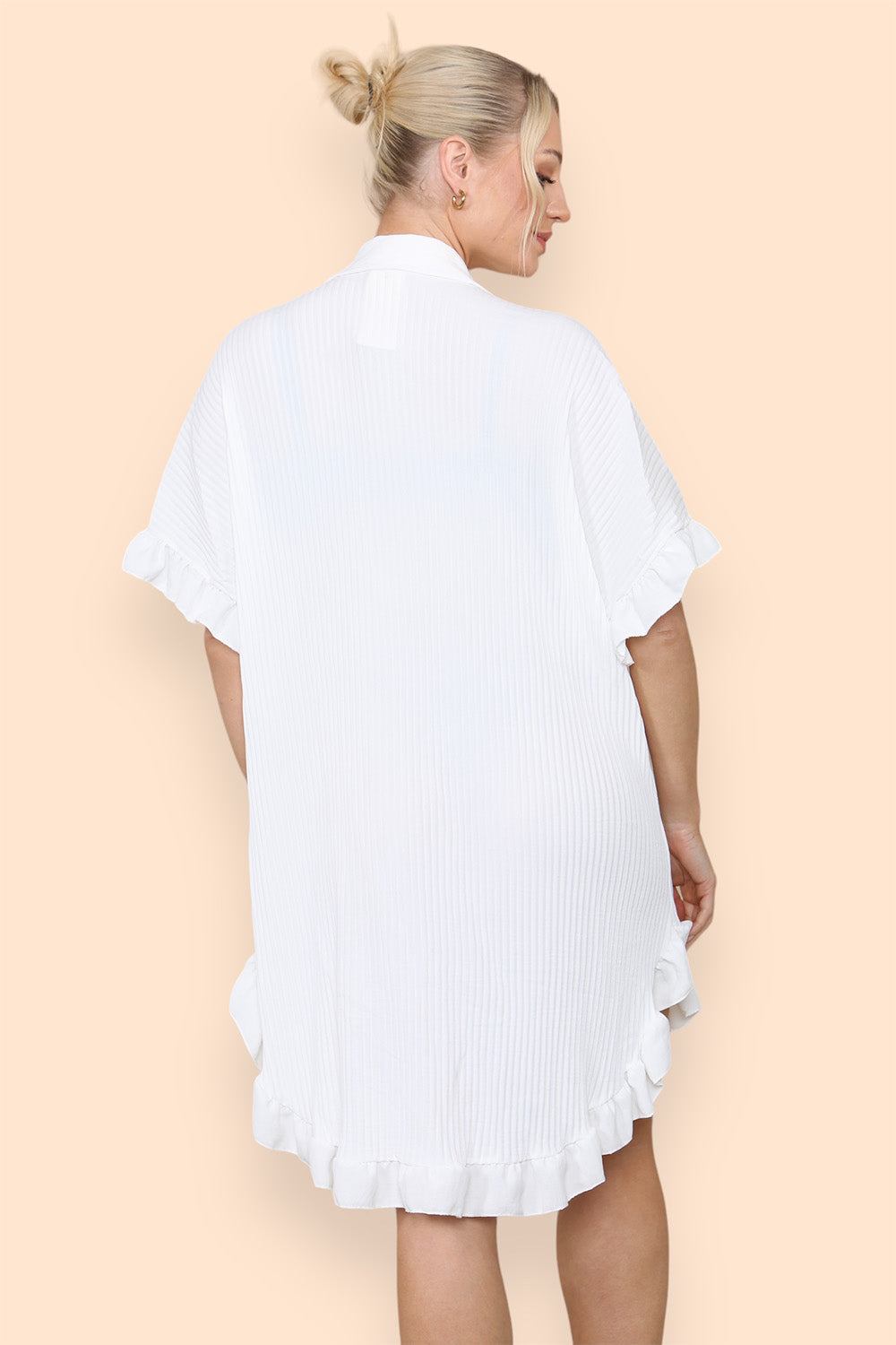 OverSized Italian Gold Button Pleated Frill Ruffle Dress Top For Women  - Dropwear